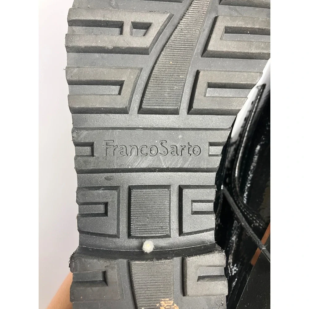 Franco Sarto Carlee Oxford Women 10M Black Good Patent Lug Sole Brogue Lace Up